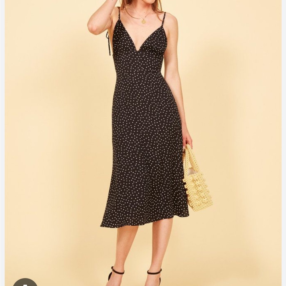 Reformation Talita Black and White Polka Dot Midi Dress